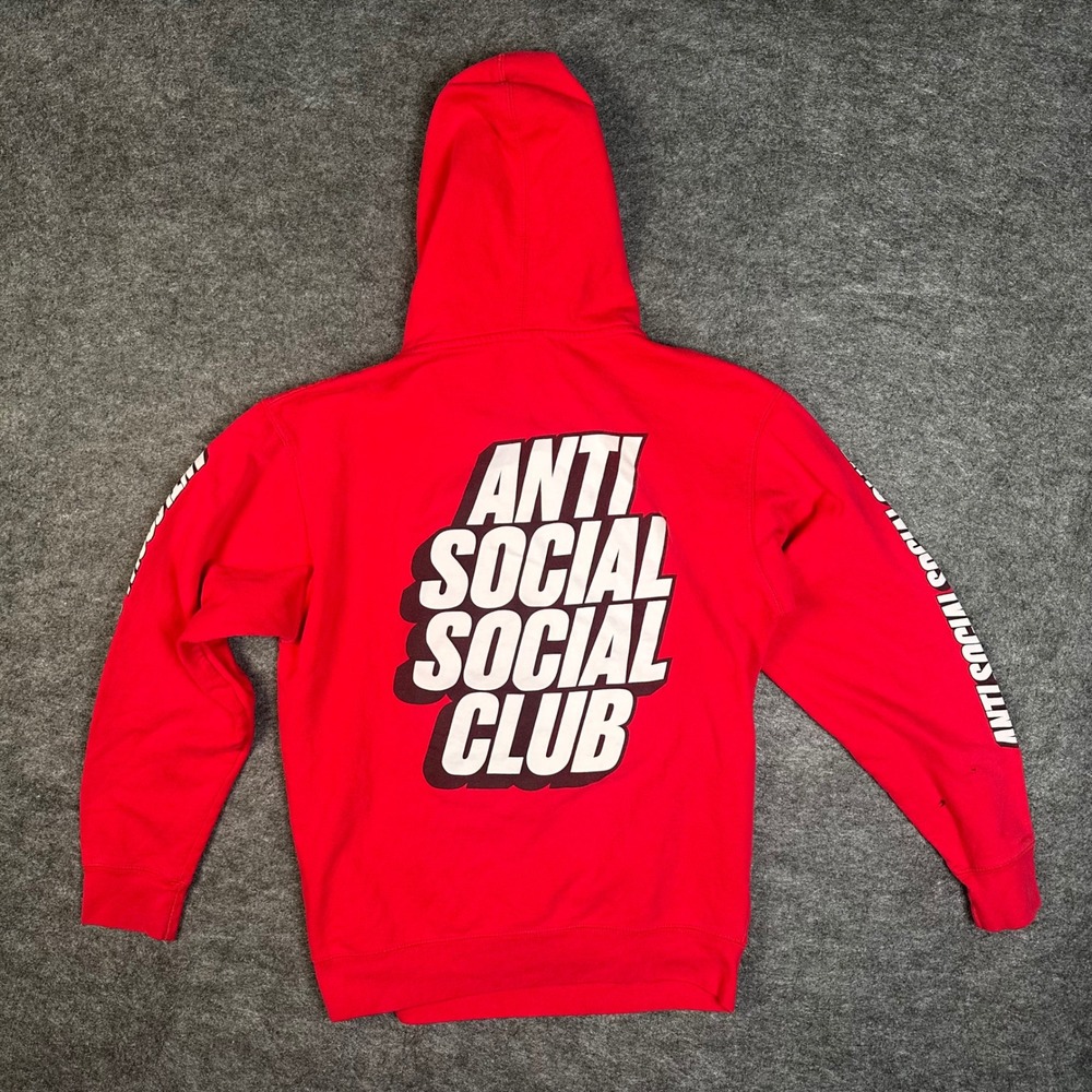 Anti Social Social Club ASSC Red Hoodie Pullover Sleeve Print Logo Mens Medium
